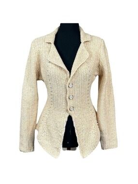 Stylewe Yellow Pearl Detail Collared Y2K Cardigan Sweater Size S